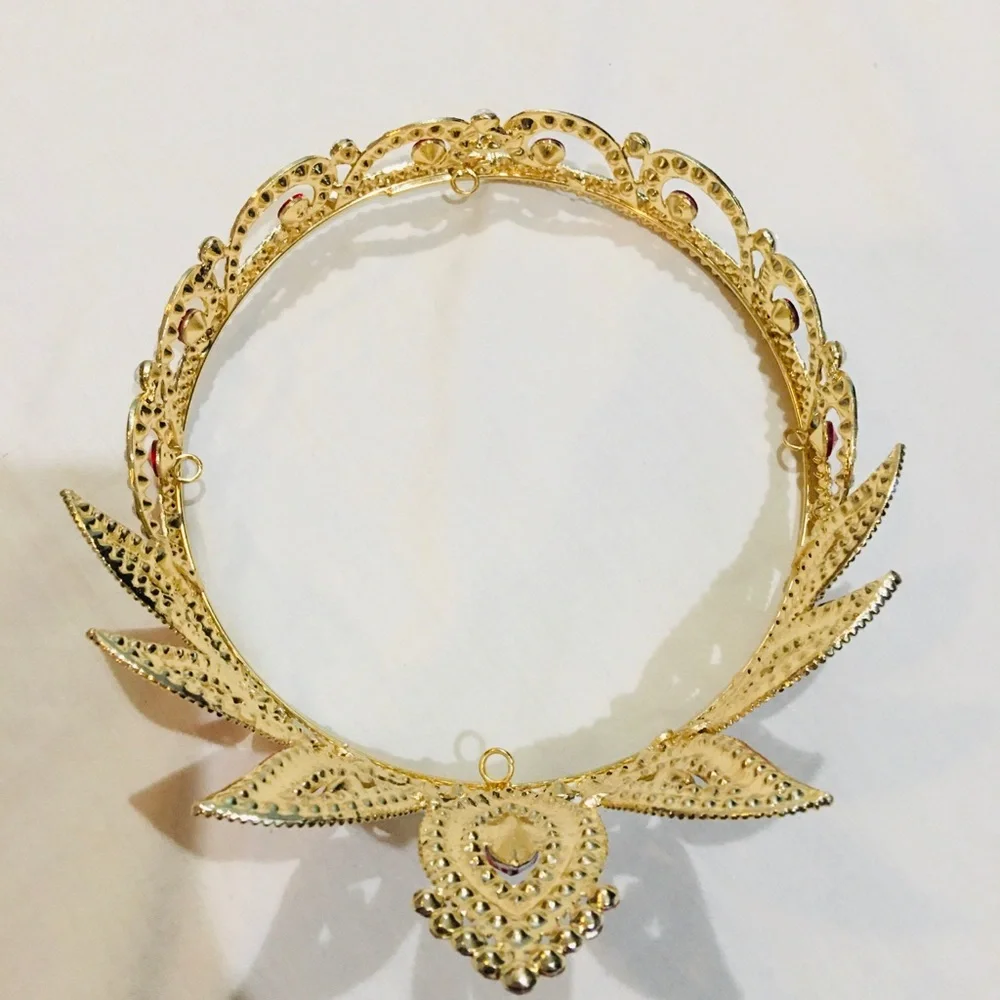 New Ruby and Diamond Rhinestone Gold Metal Crown Tiara Custom Wedding Bridal